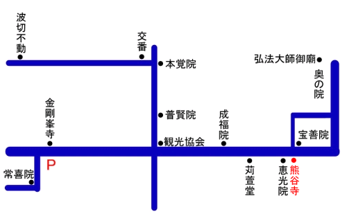 高野山　熊谷寺への概略アクセスマップ
