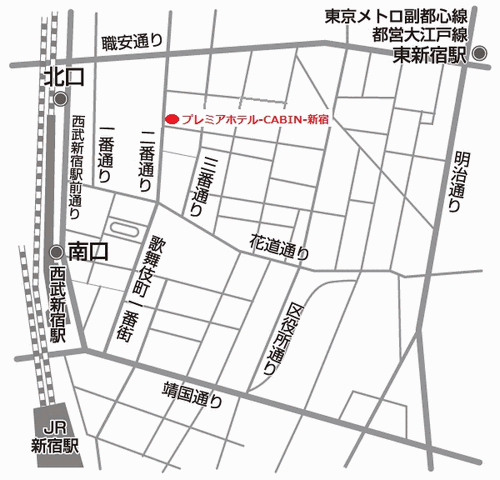 プレミアホテル－ＣＡＢＩＮ－新宿への概略アクセスマップ
