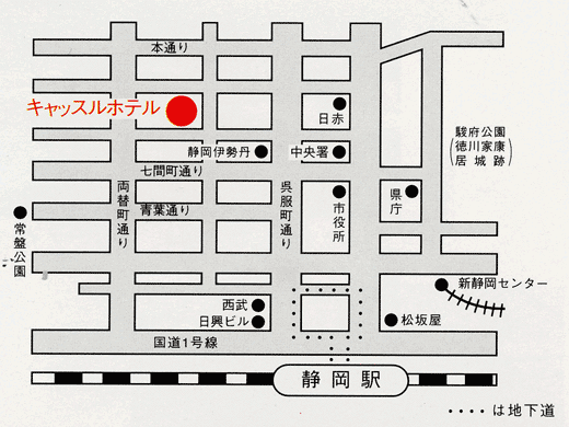 静岡キャッスルホテル佐乃春への概略アクセスマップ