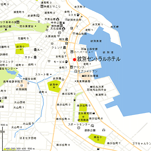 地図：紋別セントラルホテル