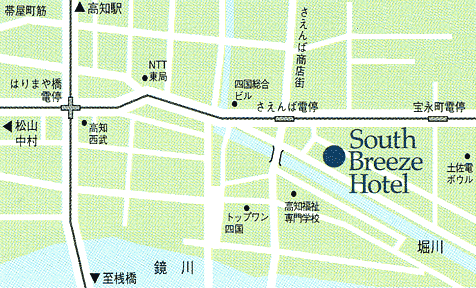 サウスブリーズホテル　高知海月への概略アクセスマップ