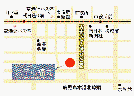 アクアガーデンホテル福丸への概略アクセスマップ