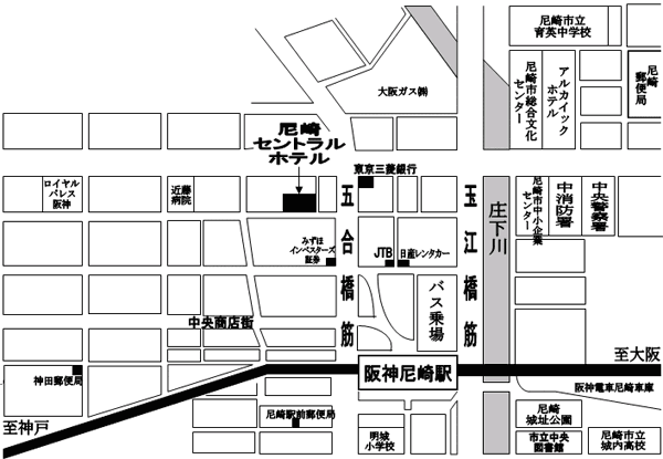 ラマダアンコールウィンダム尼崎（旧　尼崎セントラルホテル）への概略アクセスマップ