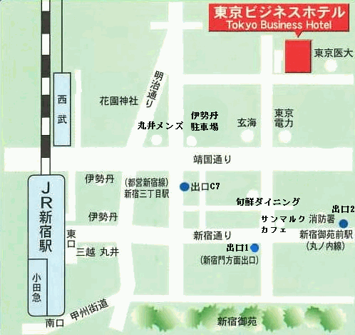東京ビジネスホテルへの概略アクセスマップ