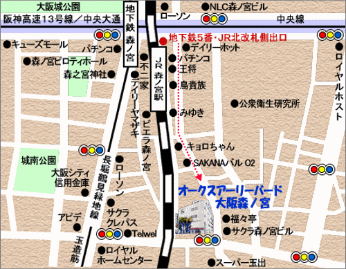 ホテルオークスアーリーバード大阪森ノ宮への概略アクセスマップ