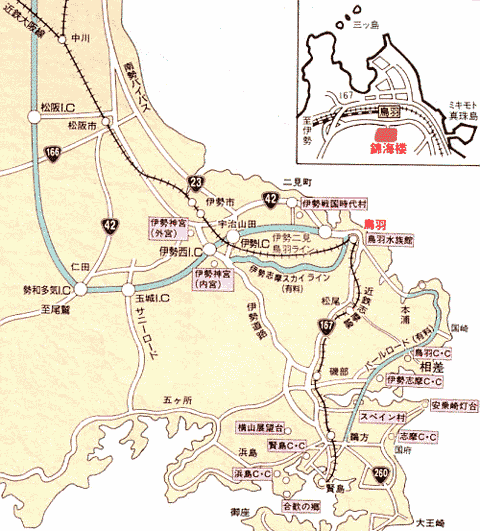 鳥羽　吉田屋　錦海楼への概略アクセスマップ