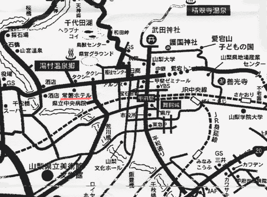 地図：信玄の湯　湯村温泉　常磐ホテル