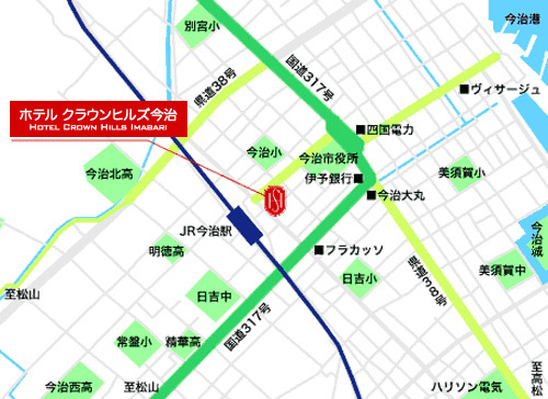 ホテルクラウンヒルズ今治駅前（ＢＢＨホテルグループ）への概略アクセスマップ