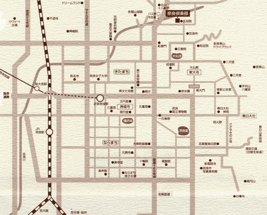 小さなホテル「奈良倶楽部」への概略アクセスマップ