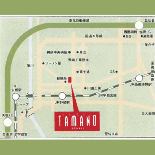 ホテル　タマノへの概略アクセスマップ