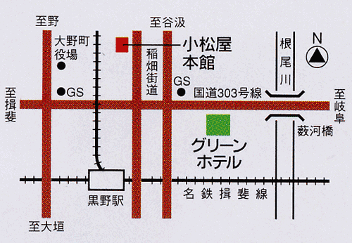 グリーンホテル小松家への概略アクセスマップ