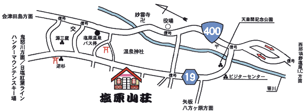 源泉掛け流しのちいさなホテル 塩原山荘の地図画像