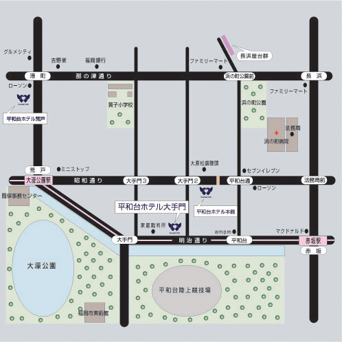 平和台ホテル大手門（旧　球場前別館）への概略アクセスマップ
