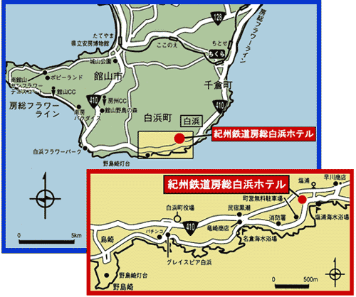 地図：房総白浜ウミサトホテル（旧紀州鉄道　房総白浜ホテル）