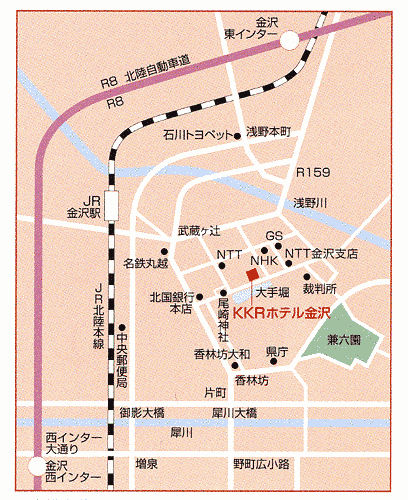 ＫＫＲホテル金沢（国家公務員共済組合連合会金沢共済会館）の地図画像