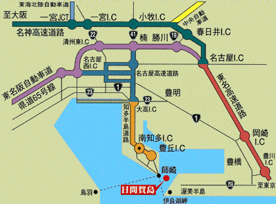 日間賀島　たくみ観光ホテルへの概略アクセスマップ