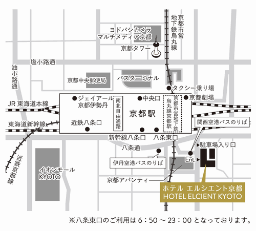 地図：ホテルエルシエント京都（旧：エルイン京都）