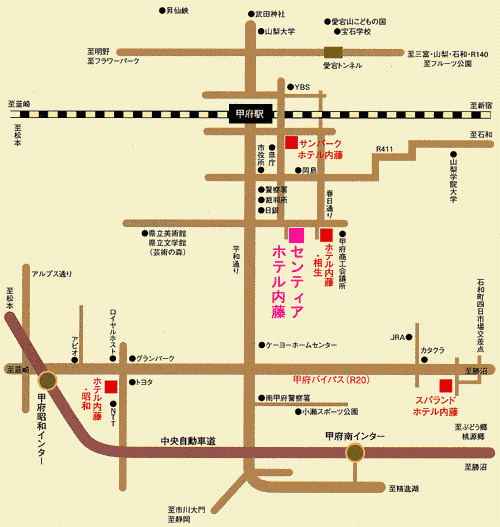 センティア・ホテル内藤への概略アクセスマップ