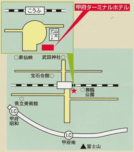 甲府ターミナルホテルへの概略アクセスマップ