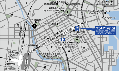 ホテルマイステイズ鹿児島天文館２番館への概略アクセスマップ