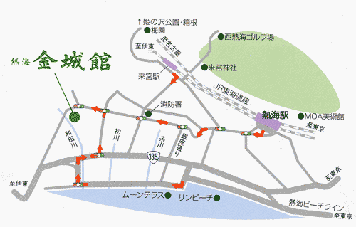 熱海温泉　金城館への概略アクセスマップ