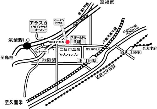 アイビーホテル筑紫野への概略アクセスマップ