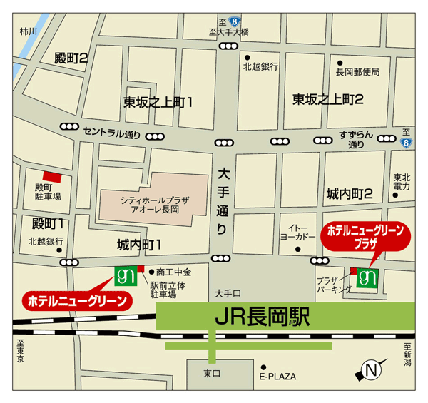 ホテルニューグリーン長岡への概略アクセスマップ