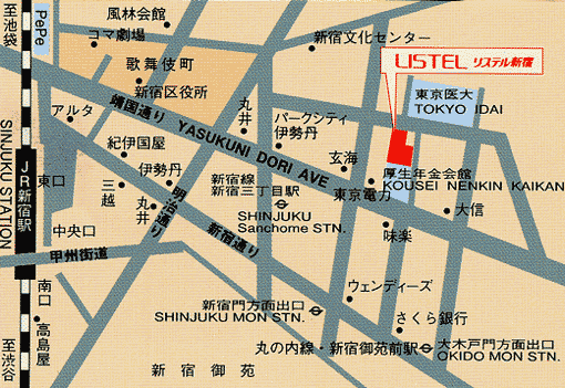 ホテルリステル新宿への概略アクセスマップ