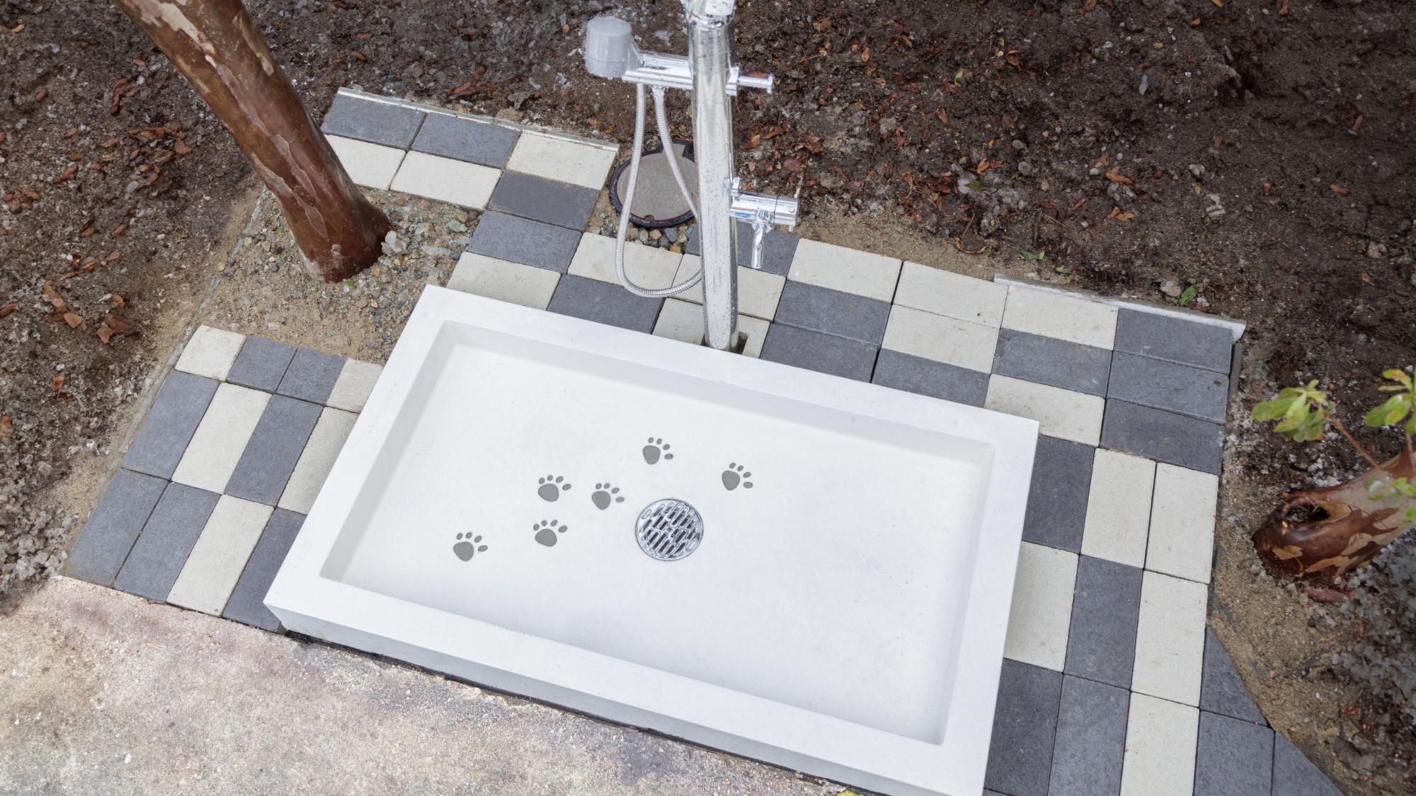 ホテル入口にはワンちゃん専用の足洗い場がございます