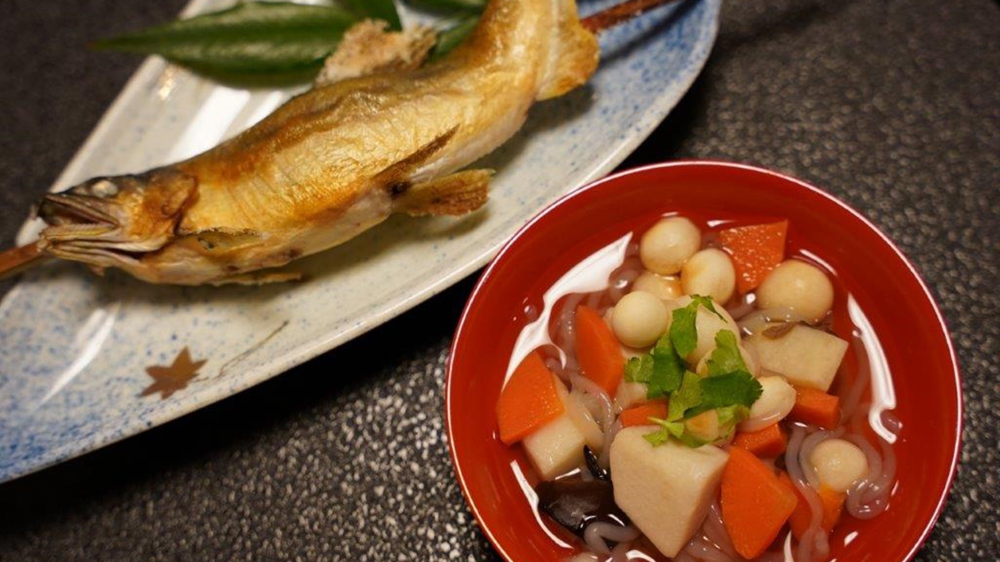 *お夕食一例／奥会津ならではの「こづゆ」「岩魚の塩焼き」がおすすめ