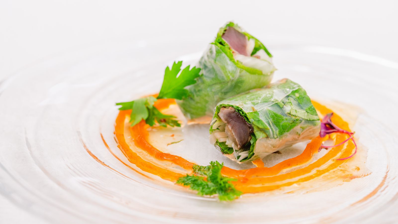 山陰沖獲れかつおのたたきを使った生春巻き 〜柿のピュレとスウィートチリソース〜