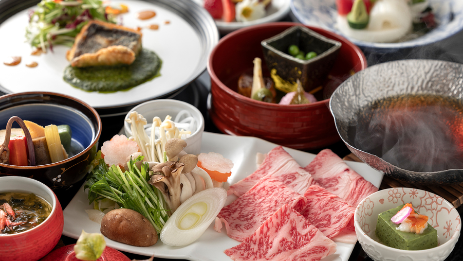 【ご夕食例】長崎和牛と旬彩会席※イメージ（時期によって変更する場合がございます）