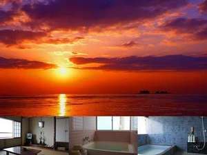 海側のお部屋から、大浴場（３〜５名）、小浴場（２〜３名）からも日本海が一望できます♪