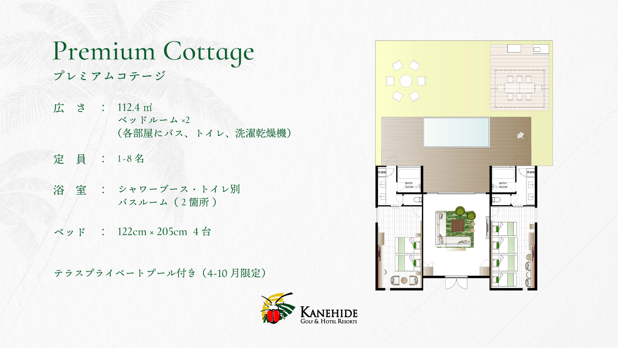 【プレミアムコテージ】テラスプライベートプール付き（４−１０月限定）｜最大８名様まで