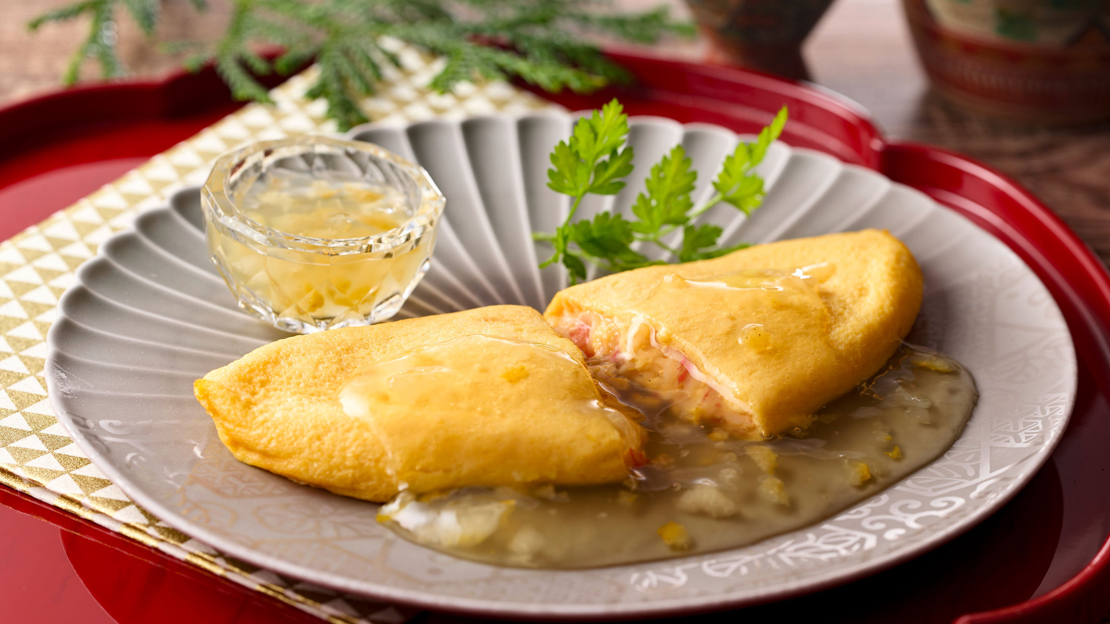 朝食 かにカマ入りオムレツのどぐろソース※イメージ