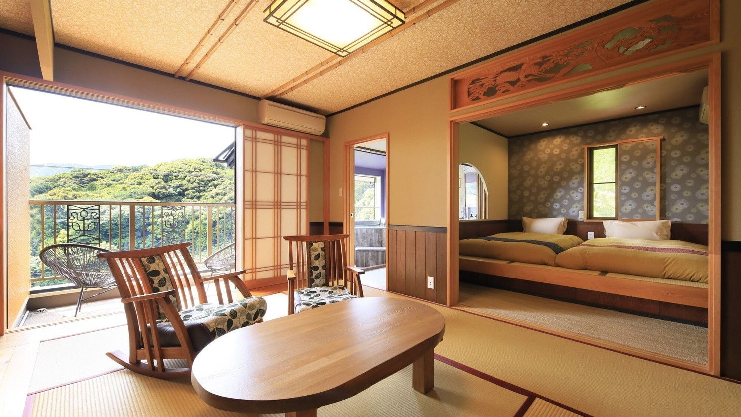 【河津桜】当館人気ＮＯ１のお部屋。部屋食・角部屋、お風呂からの景色がとても良い。