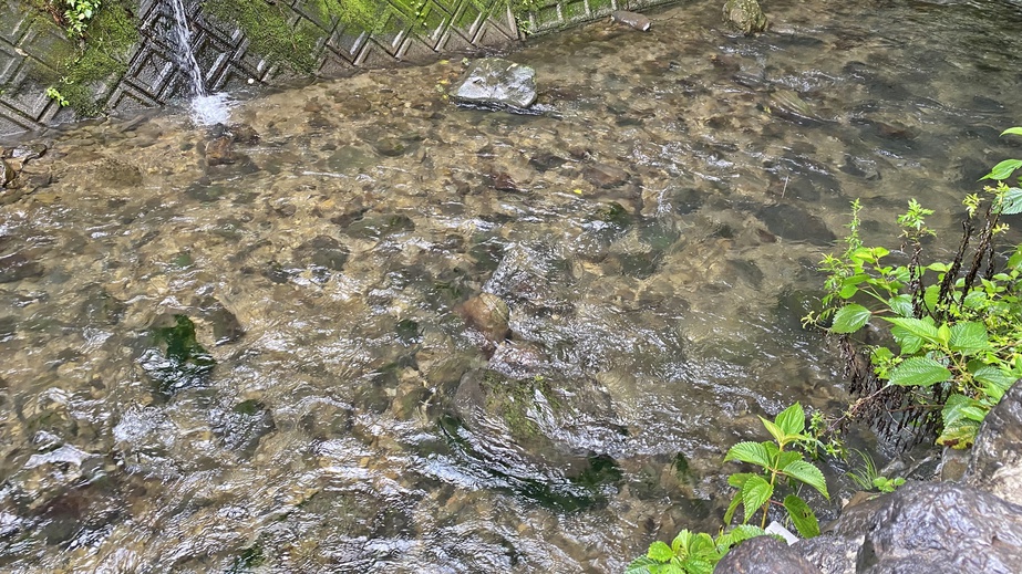 *【露天風呂】目の前に川が流れ、川のせせらぎを聞きながら、露天風呂を満喫いただけます。