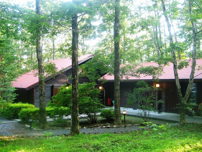 中庭からコテージを望む