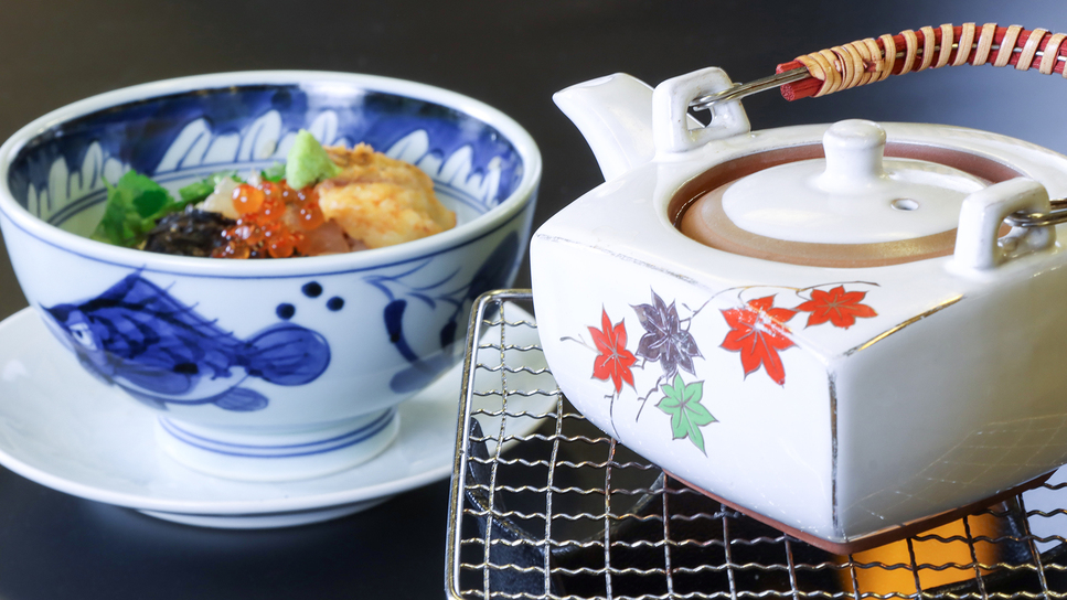 ＃夕食鯛茶漬けお席で温めるアツアツのダシをお好きなタイミングでおかけください