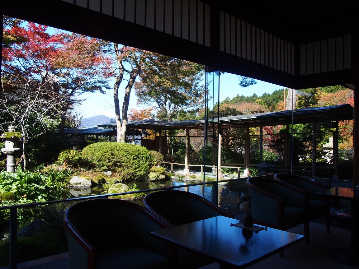 中庭を眺めながら、富士山を望む