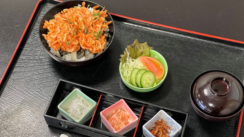 *料理一例（桜えび御膳：かき揚げ丼）／サクサク食感の桜えびのかき揚げは丼との相性も