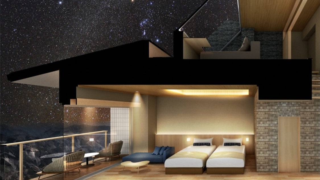 *【スタールームイメージ】2階はガラス張りの天井。星空観察を楽しめる特別なお部屋
