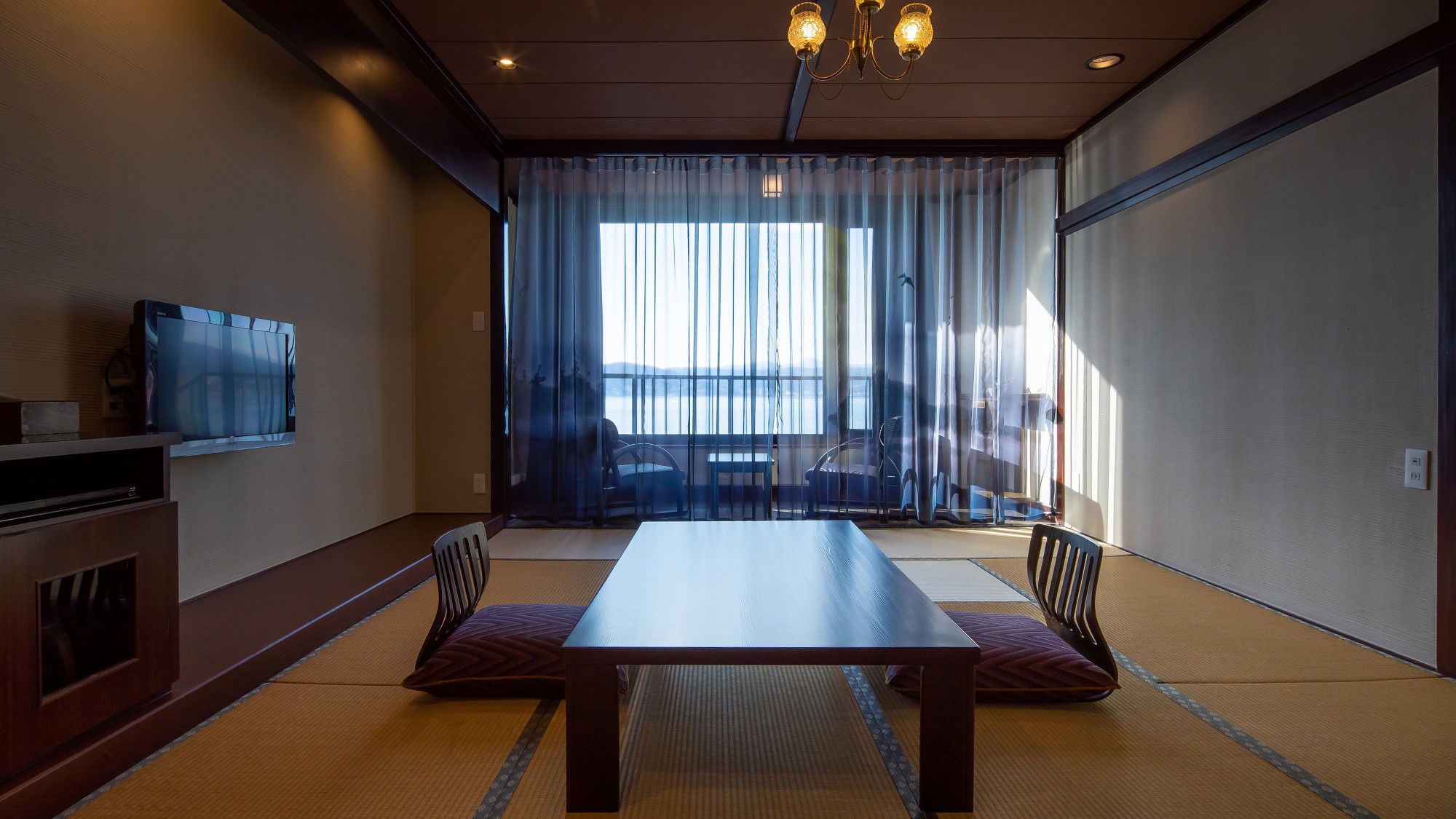 【光神和室12畳】水墨画が描かれたオリジナルレースカーテン