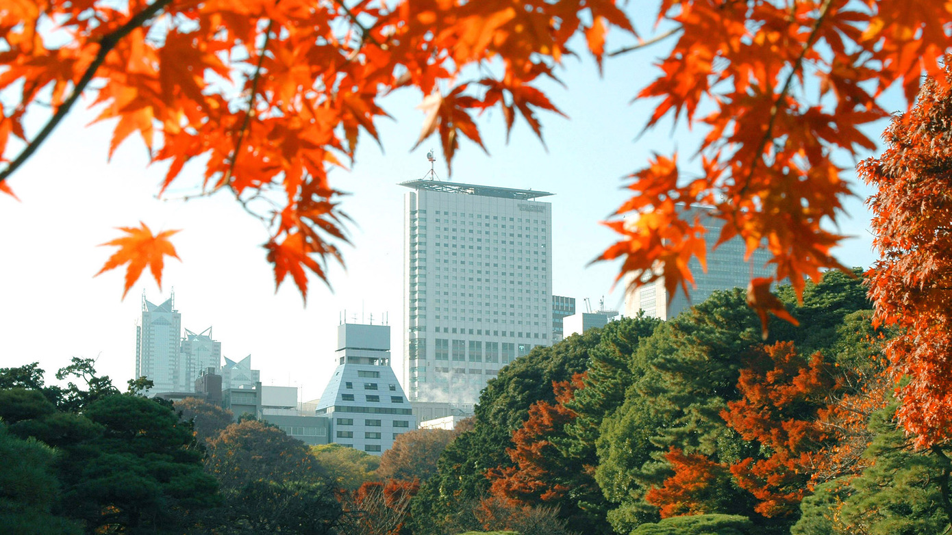 新宿御苑より望むホテル外観（秋イメージ）