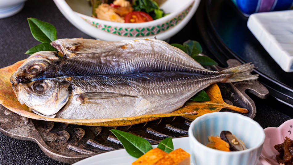 伊豆の朝ご飯といったら、鯵の干物。