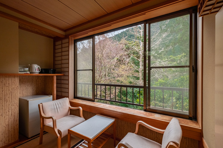 窓の外は天城の山々