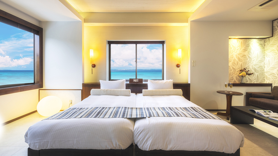 【パナシア・ツイン】リゾート感溢れるハリウッドツインスタイルのオーシャンビュー客室（301）