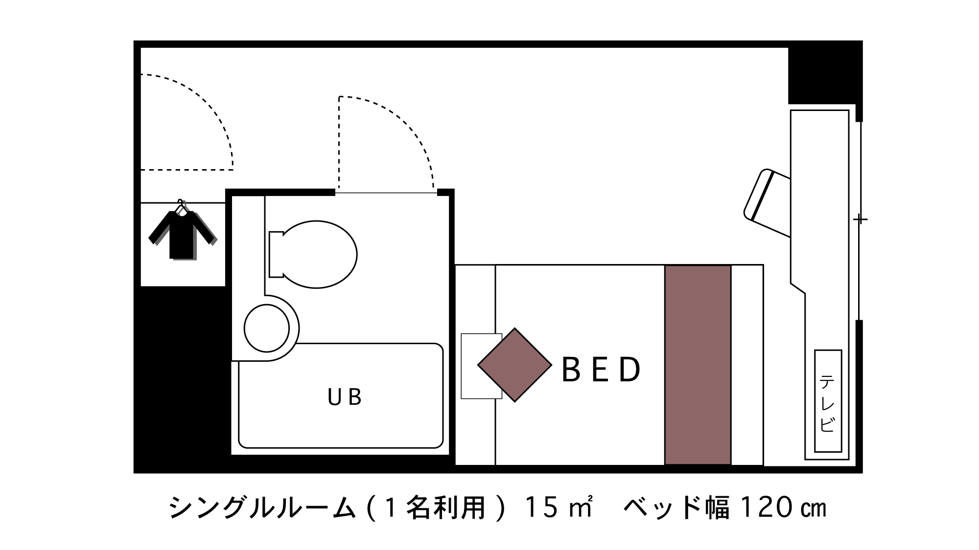 シングルルーム広さ15平米間取り図