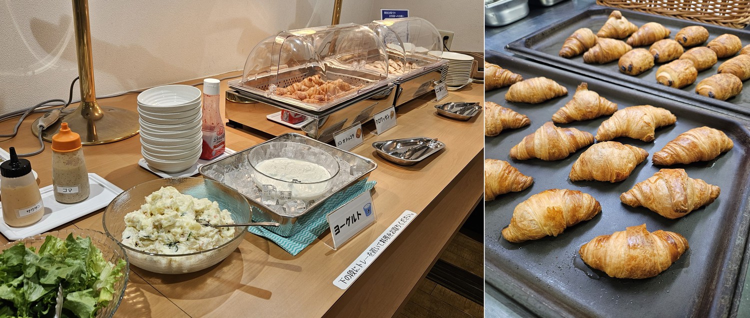 無料朝食サービス（パンは焼き立てです）