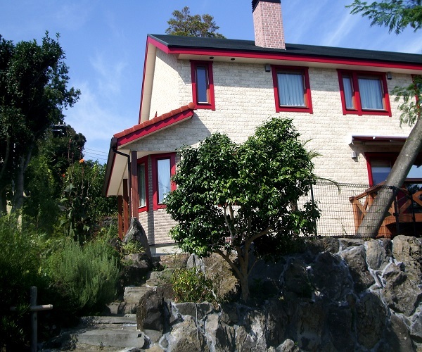 庭の芝生から見る外観